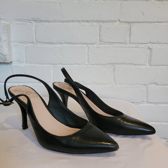 Vince Camuto Stefania Black Leather Slingback Heels Size 7 M - Picture 3 of 13